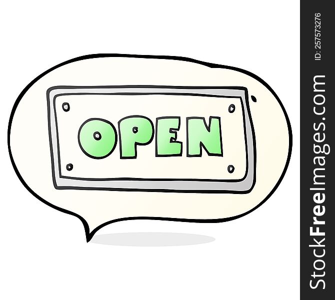 freehand drawn speech bubble cartoon open sign