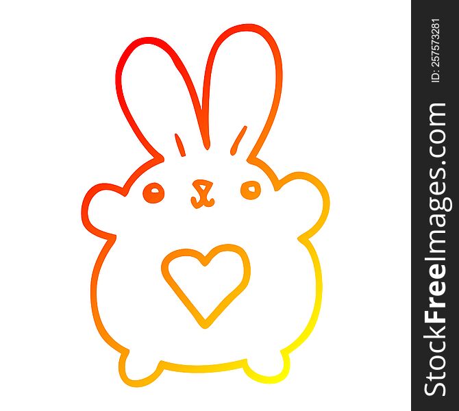 warm gradient line drawing of a cute cartoon rabbit with love heart
