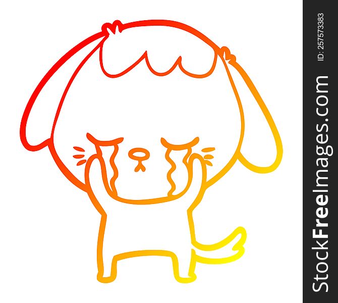 Warm Gradient Line Drawing Cute Puppy Crying Cartoon