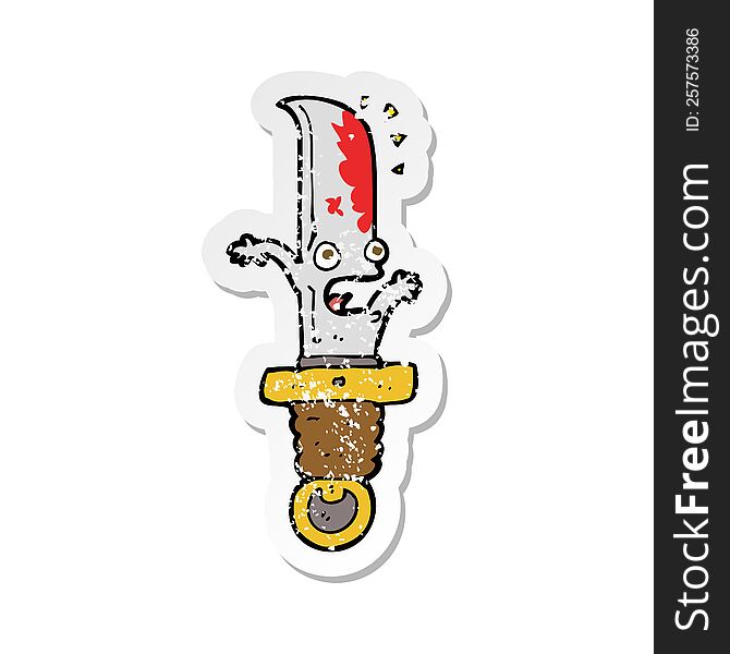 Retro Distressed Sticker Of A Cartoon Frightened Knife
