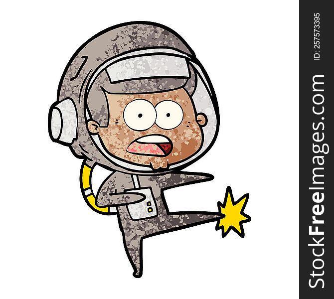 cartoon surprised astronaut kicking. cartoon surprised astronaut kicking