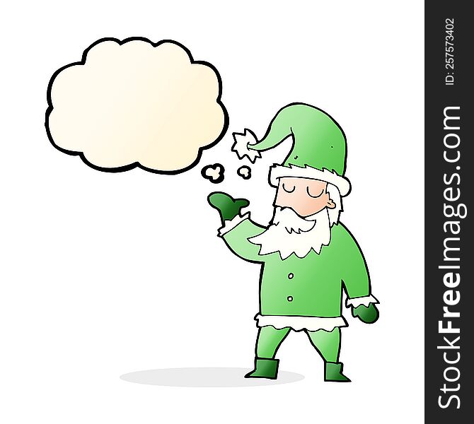 cartoon santa claus with thought bubble