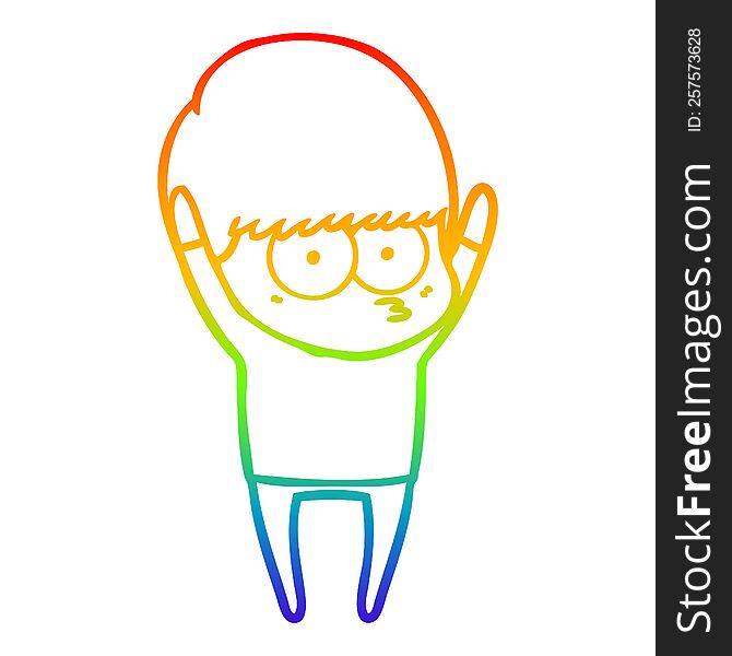 rainbow gradient line drawing of a stretching cartoon boy