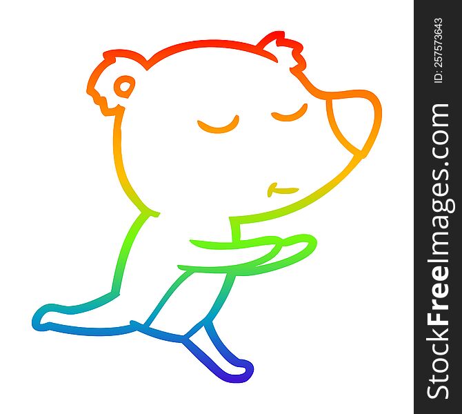 Rainbow Gradient Line Drawing Happy Cartoon Bear Running