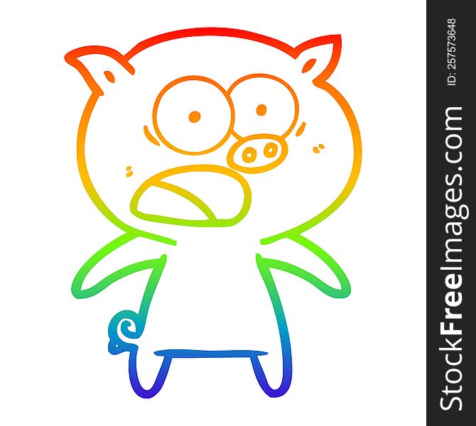 Rainbow Gradient Line Drawing Cartoon Pig Shouting