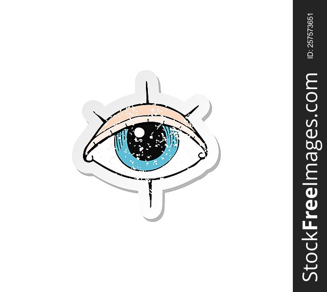 Retro Distressed Sticker Of A Cartoon Tattoo Eye Symbol
