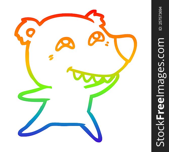 rainbow gradient line drawing of a cartoon bear showing teeth