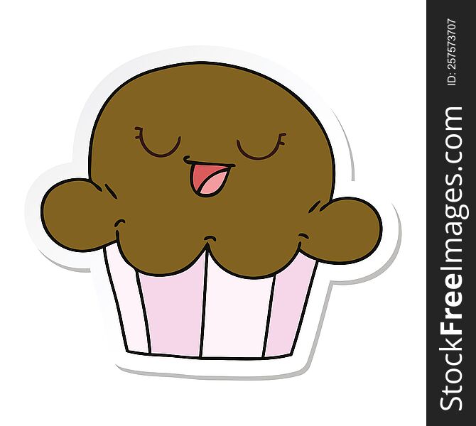 Sticker Of A Quirky Hand Drawn Cartoon Happy Muffin