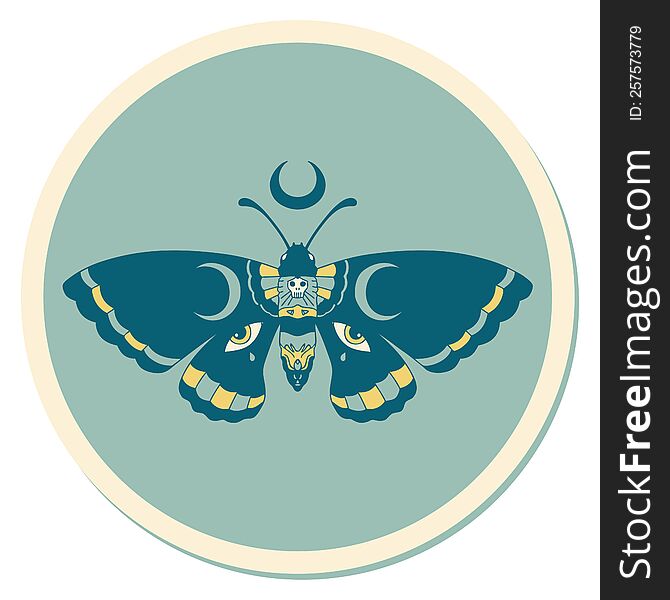sticker of tattoo in traditional style of a moth. sticker of tattoo in traditional style of a moth