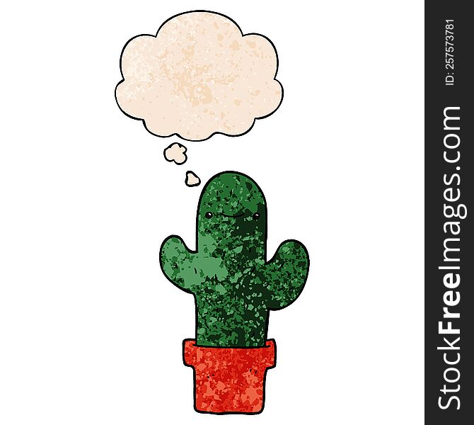 cartoon cactus with thought bubble in grunge texture style. cartoon cactus with thought bubble in grunge texture style