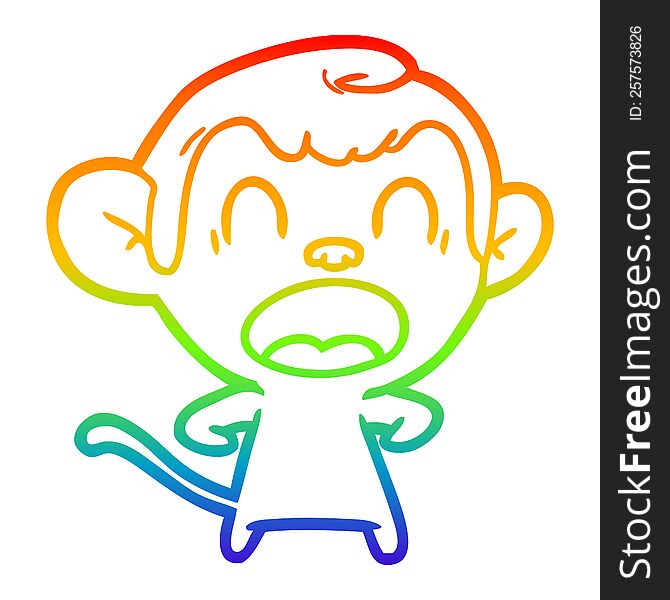 Rainbow Gradient Line Drawing Shouting Cartoon Monkey