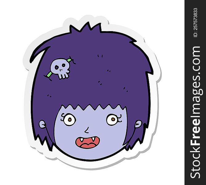 sticker of a cartoon happy vampire girl face
