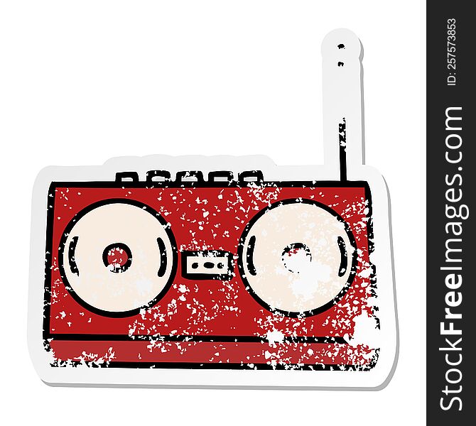 distressed sticker of a cute cartoon stereo