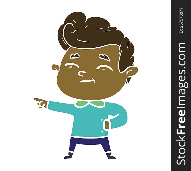 happy flat color style cartoon man pointing