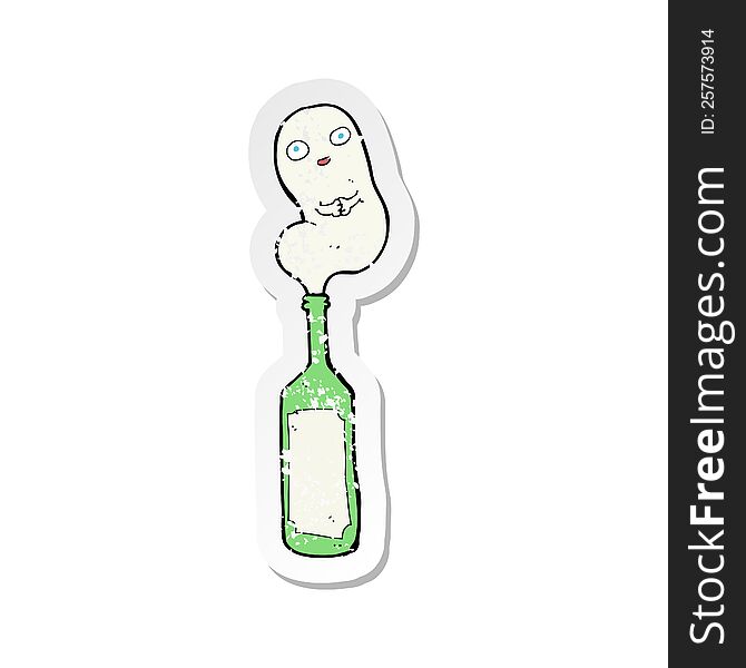 retro distressed sticker of a cartoon ghost in bottle
