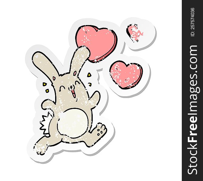 Distressed Sticker Of A Cartoon Rabbit In Love
