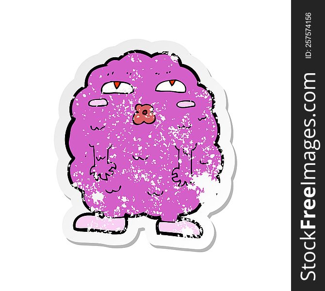 Retro Distressed Sticker Of A Funny Cartoon Monster