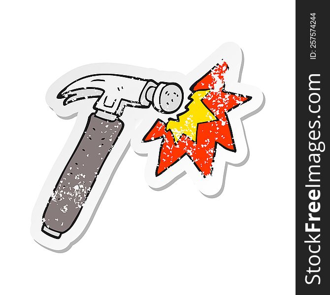 Retro Distressed Sticker Of A Cartoon Hammer