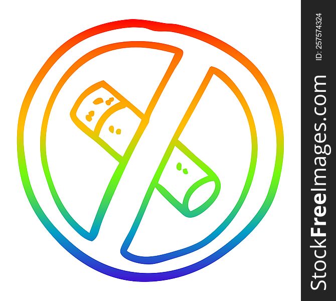 rainbow gradient line drawing of a cartoon no smoking sign