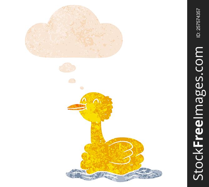 Cartoon Duck And Thought Bubble In Retro Textured Style