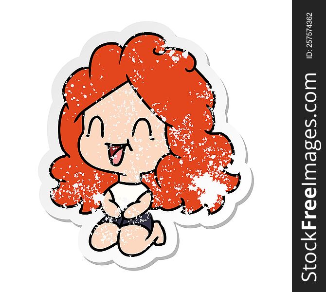 freehand drawn distressed sticker cartoon cute kawaii happy girl