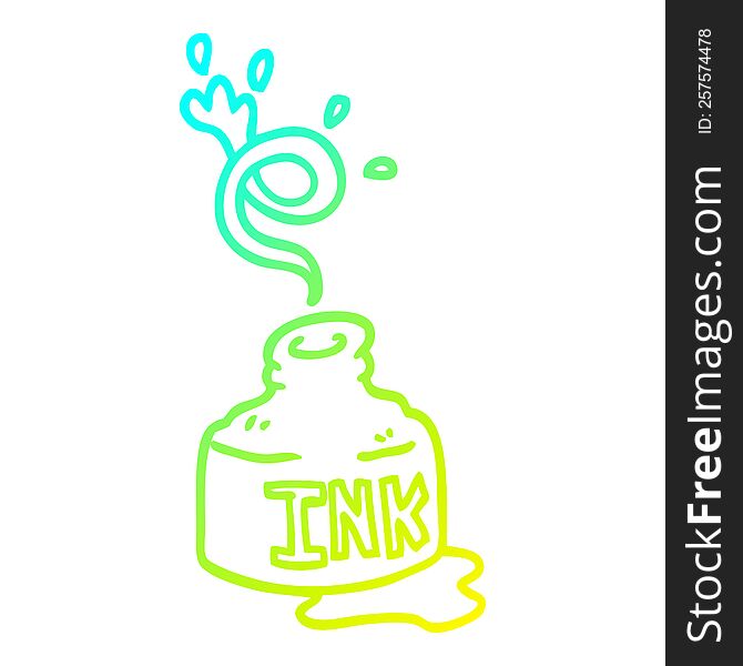 cold gradient line drawing of a cartoon spilled ink bottle