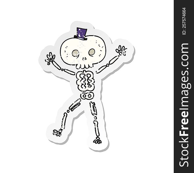 Retro Distressed Sticker Of A Cartoon Dancing Skeleton