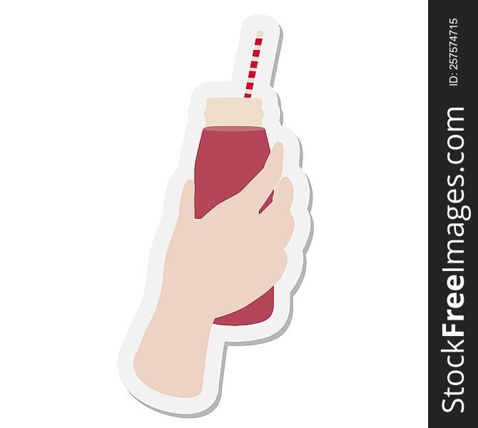 hand holding smoothie bottle sticker