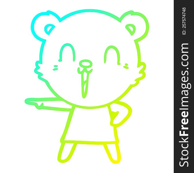Cold Gradient Line Drawing Happy Cartoon Bear Pointing
