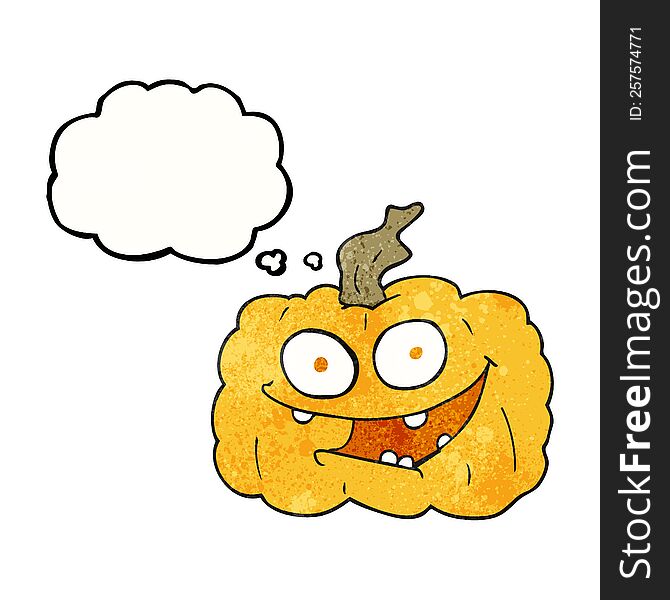 freehand drawn thought bubble textured cartoon pumpkin
