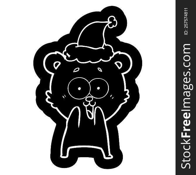 Excited Teddy Bear Cartoon Icon Of A Wearing Santa Hat