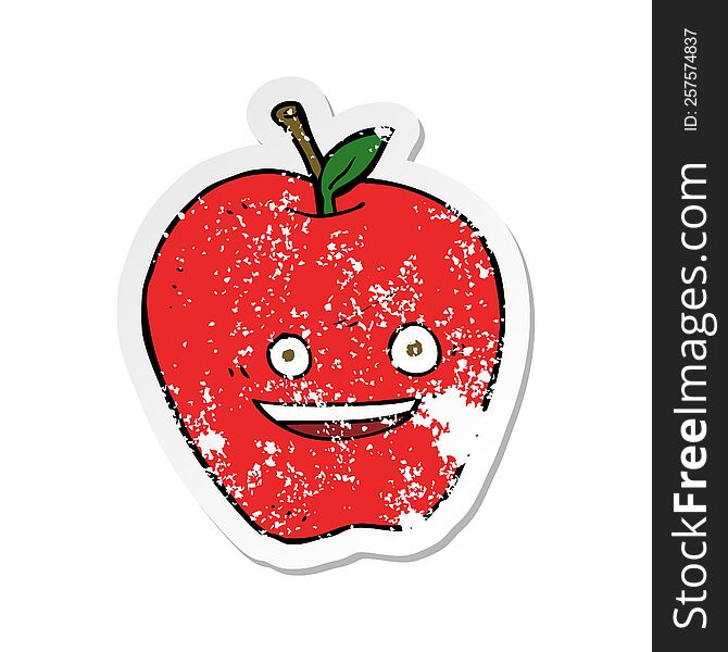 Retro Distressed Sticker Of A Cartoon Happy Apple