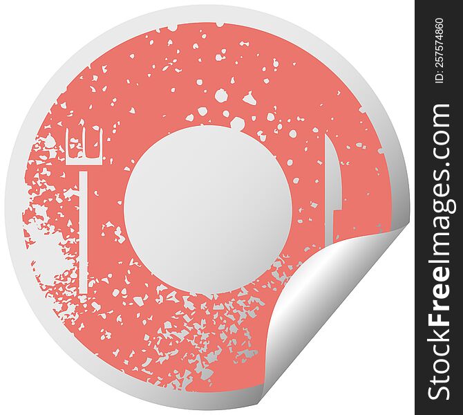 Distressed Circular Peeling Sticker Symbol Plate And Cutlery