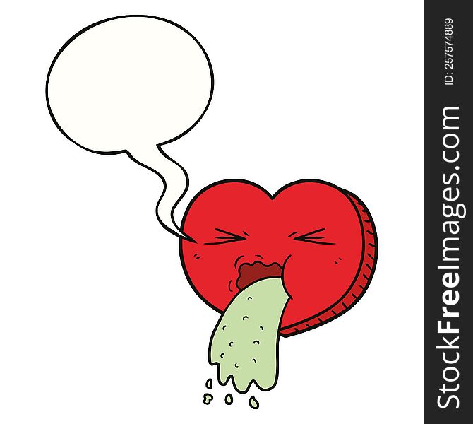 cartoon love sick heart with speech bubble. cartoon love sick heart with speech bubble