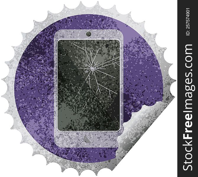 cracked screen cell phone round sticker stamp