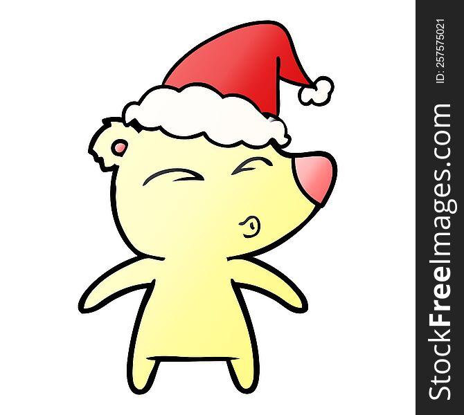 Gradient Cartoon Of A Whistling Bear Wearing Santa Hat