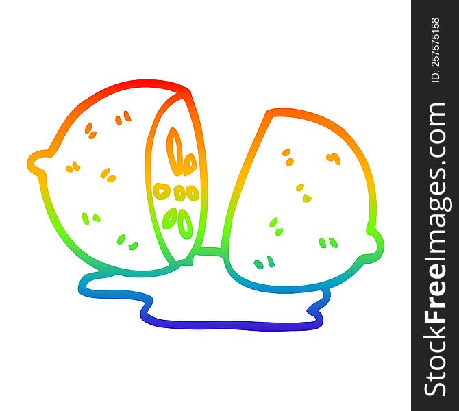 Rainbow Gradient Line Drawing Cartoon Sliced Lemon