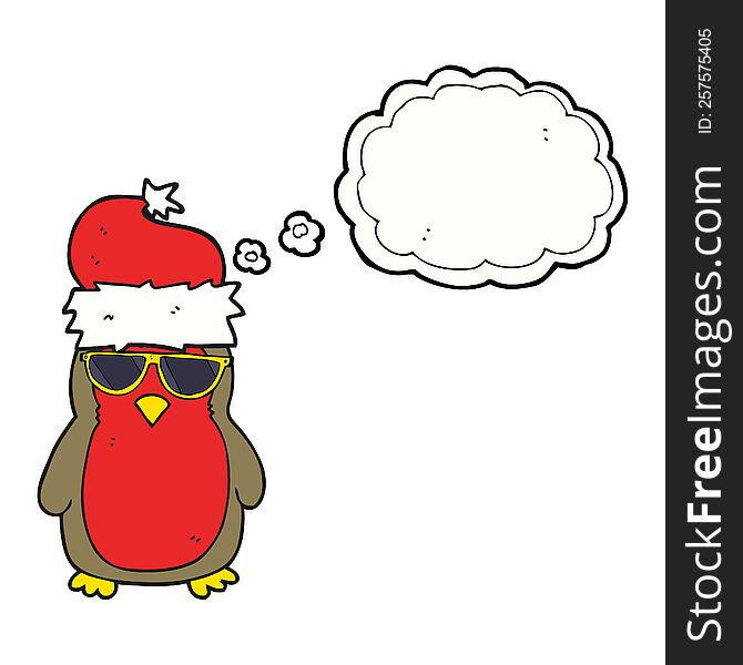 freehand drawn thought bubble cartoon cool christmas robin