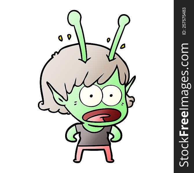 cartoon shocked alien girl. cartoon shocked alien girl