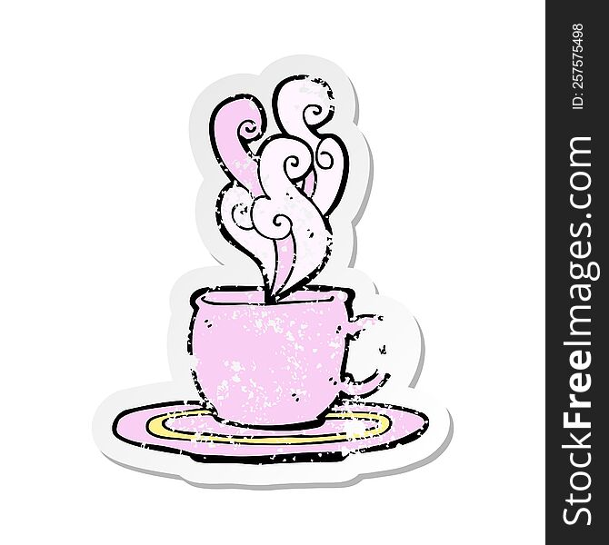 Retro Distressed Sticker Of A Cartoon Tea Cup