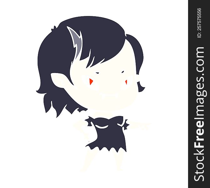 Flat Color Style Cartoon Friendly Vampire Girl Pointing