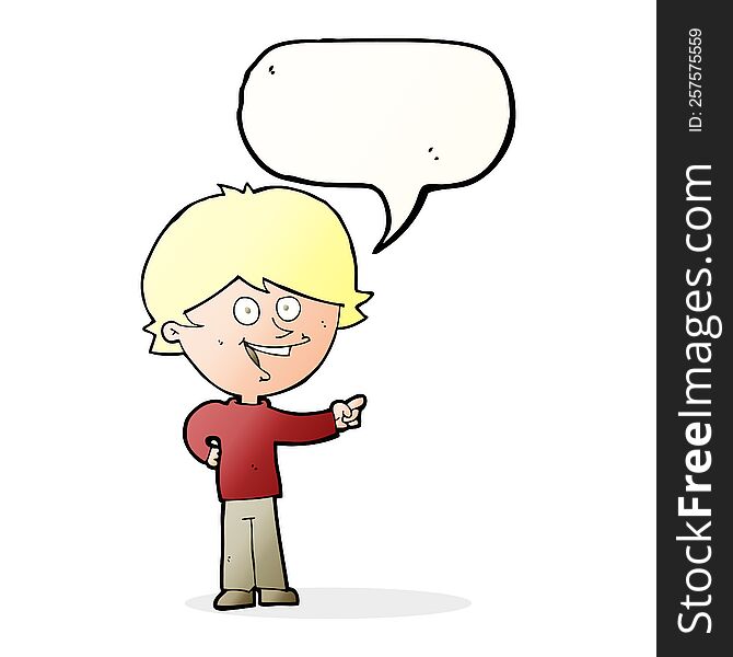 Cartoon Boy Laughing And Pointing With Speech Bubble
