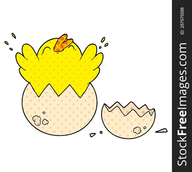 cartoon chick hatching from egg. cartoon chick hatching from egg