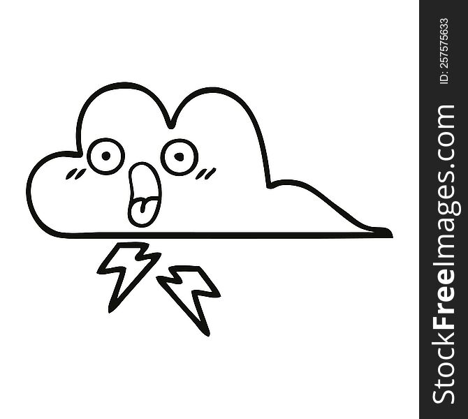 line drawing cartoon of a thunder cloud