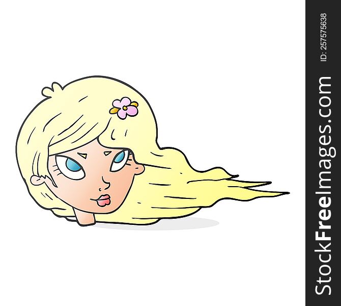 cartoon woman with blowing hair