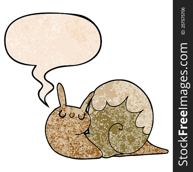 Cute Cartoon Snail And Speech Bubble In Retro Texture Style