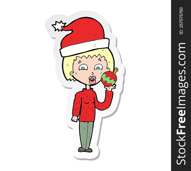 sticker of a cartoon woman ready for christmas