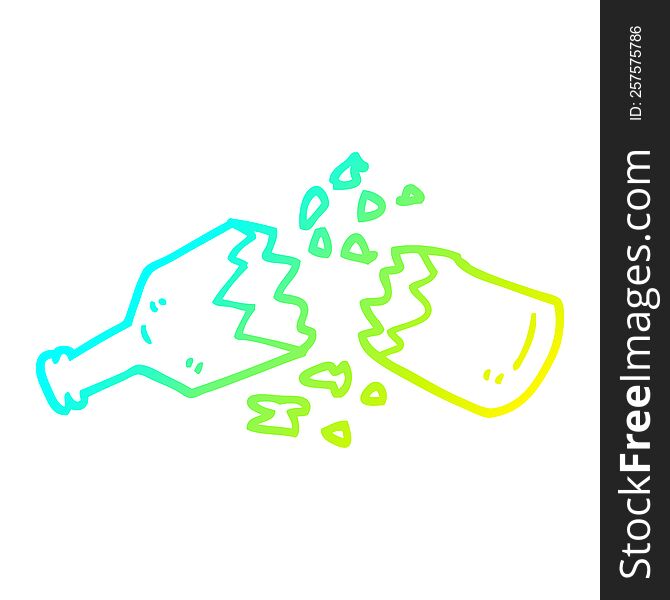 cold gradient line drawing of a cartoon  smashed glass bottle