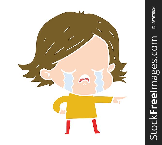 Flat Color Style Cartoon Girl Crying And Pointing