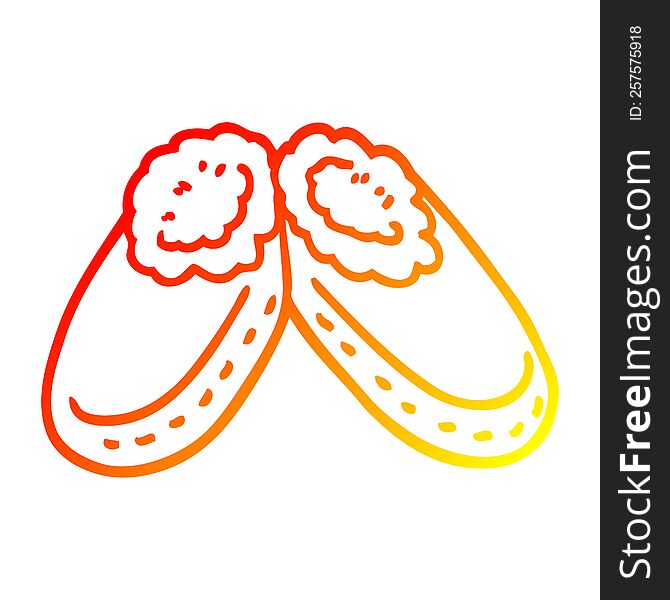 warm gradient line drawing of a cartoon comfy slippers